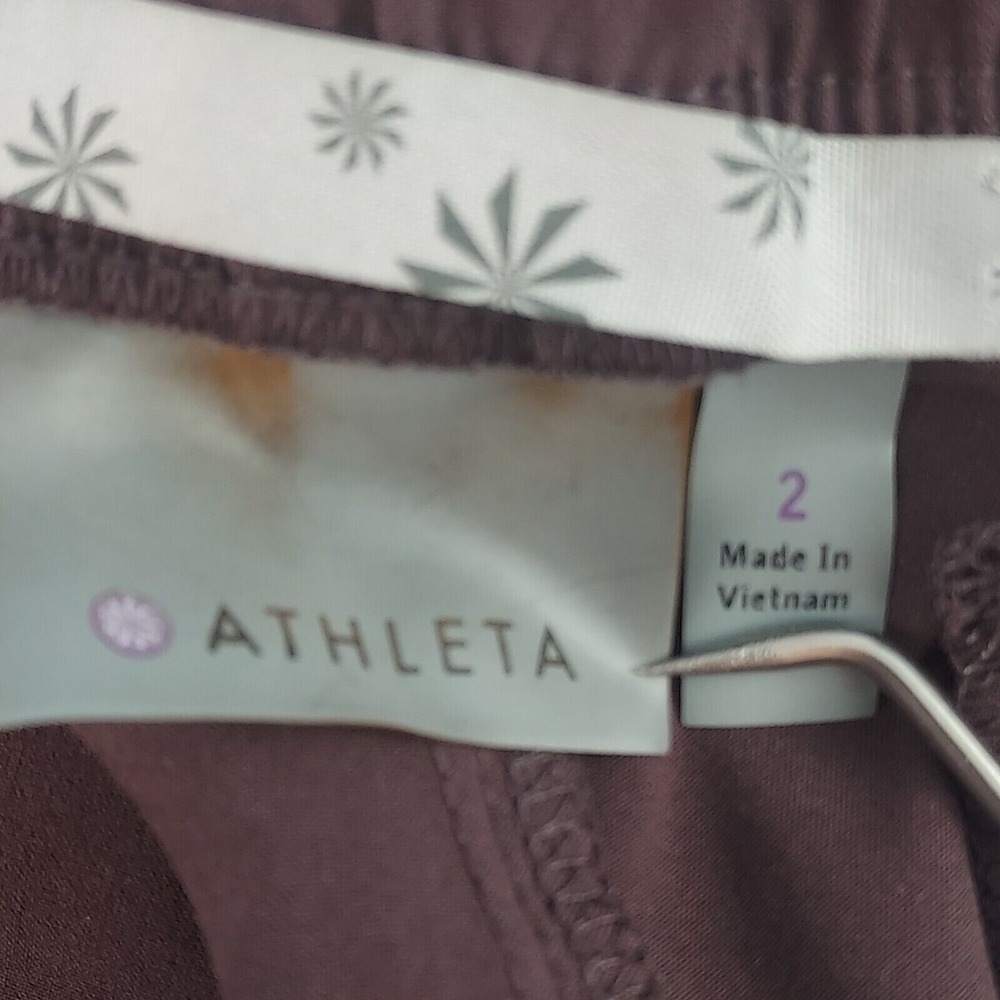 Athleta La Viva Crop Pants Womens 2 Brown Plum Ruched Zip Pocket Stretch 54023‎ - Picture 4 of 5